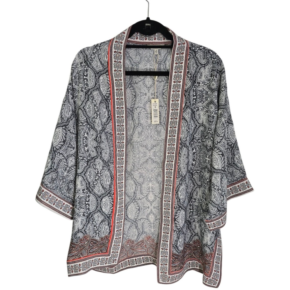 MAX STUDIO Paisley Print Kimono Sleeve Open Front Cardigan Womens Small‎